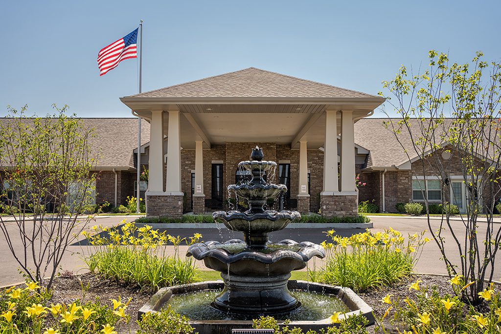 Fountain in front of Culpepper Place Assisted Living in Olive Branch, MS